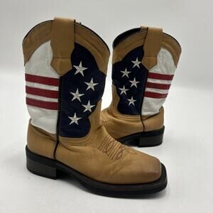 J.B. DILLON KIDS USA FLAG PATRIOTIC LEATHER BOOTS YOUTH Size 3 MADE IN MEXICO